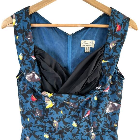 Lindy Bob Ophelia Blue Bird Print Fit & Flare Dress Retro 50s Pinup, Size XS - Picture 3 of 13